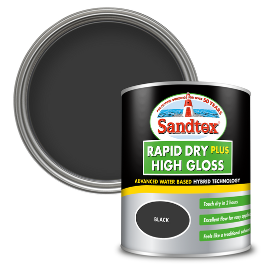 Sandtex Rapid Dry Plus High Gloss Paint - Black - 750ml