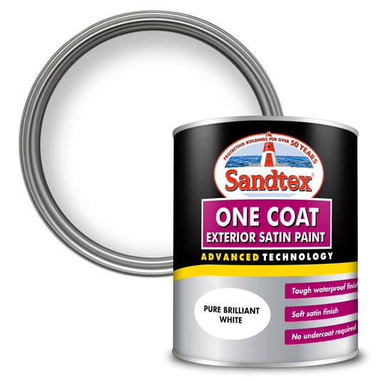 Sandtex One Coat Exterior Satin Paint - Pure Brilliant White