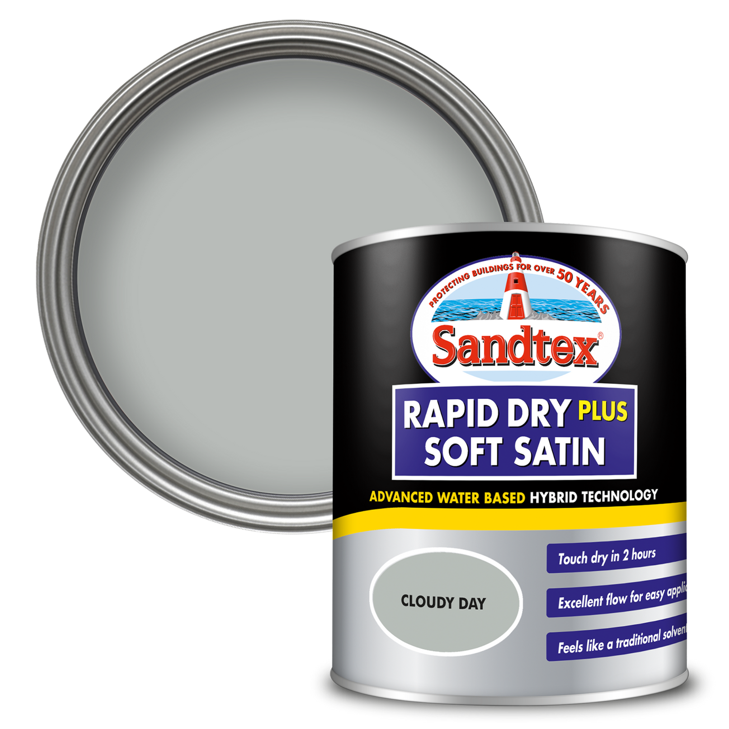 Sandtex Rapid Dry Plus Soft Satin Paint - Cloudy Day - 750ml