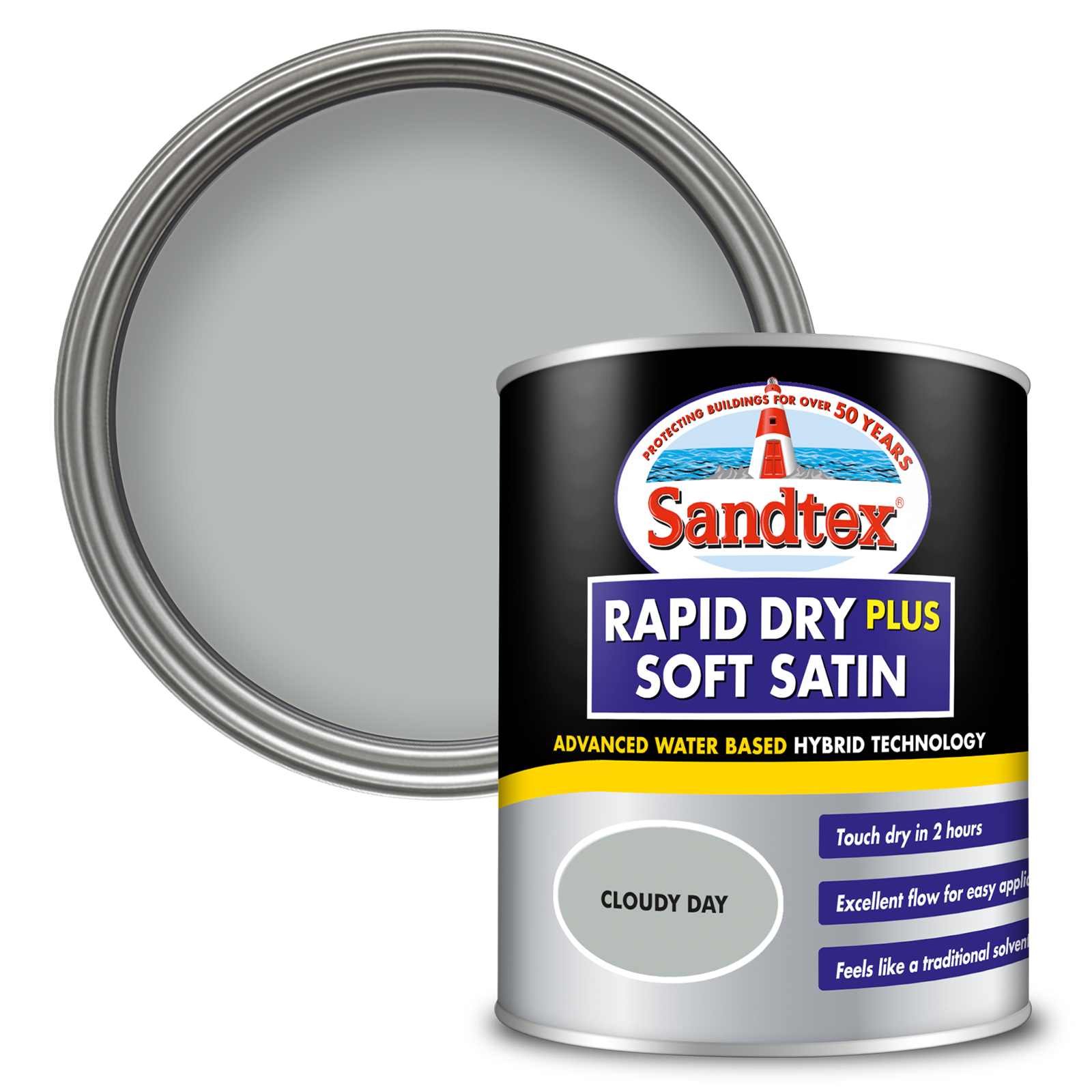 Sandtex Rapid Dry Plus Soft Satin Paint - Cloudy Day - 750ml