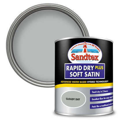 Sandtex Rapid Dry Plus Soft Satin Paint - Cloudy Day - 750ml