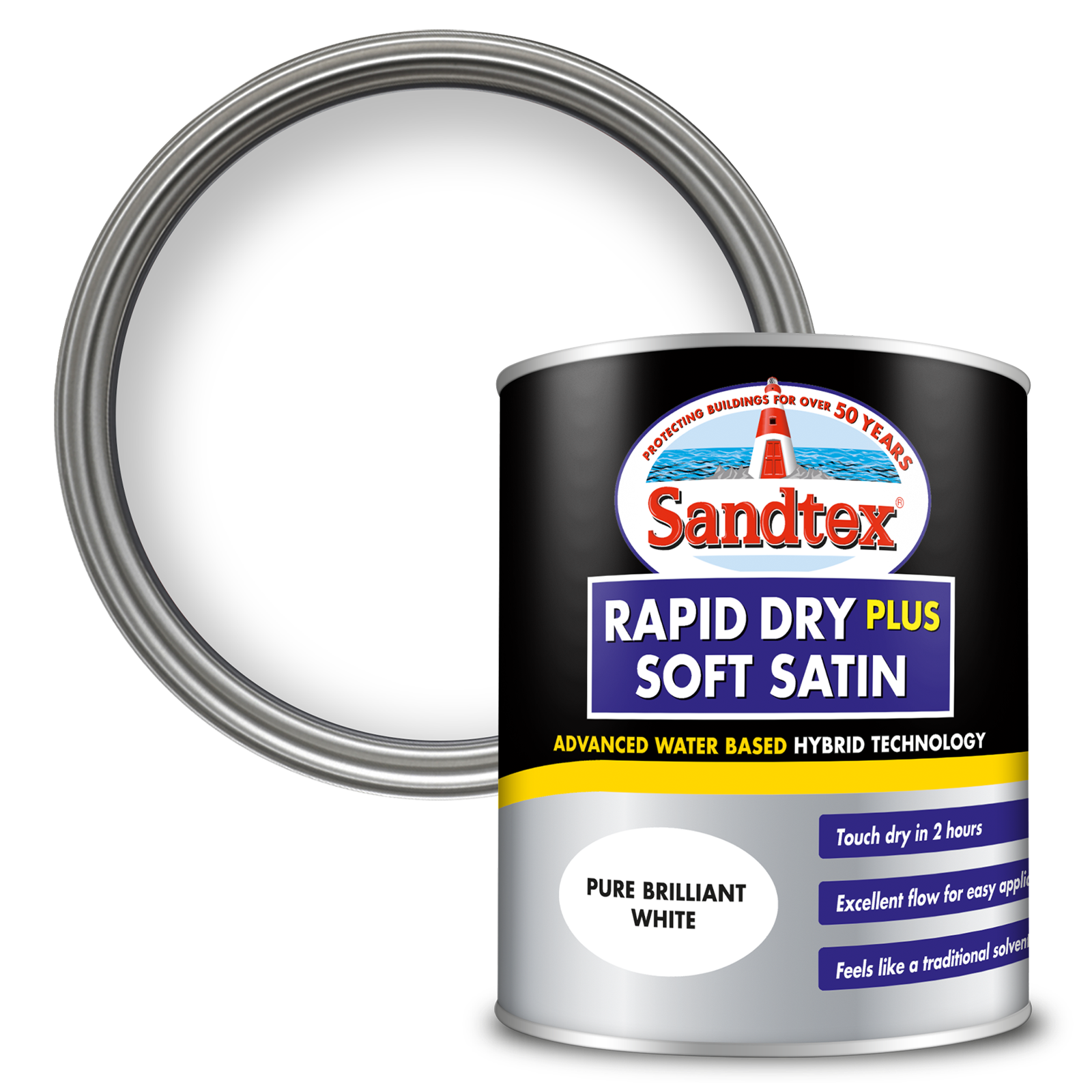 Sandtex Rapid Dry Plus Soft Satin Paint - Brilliant White