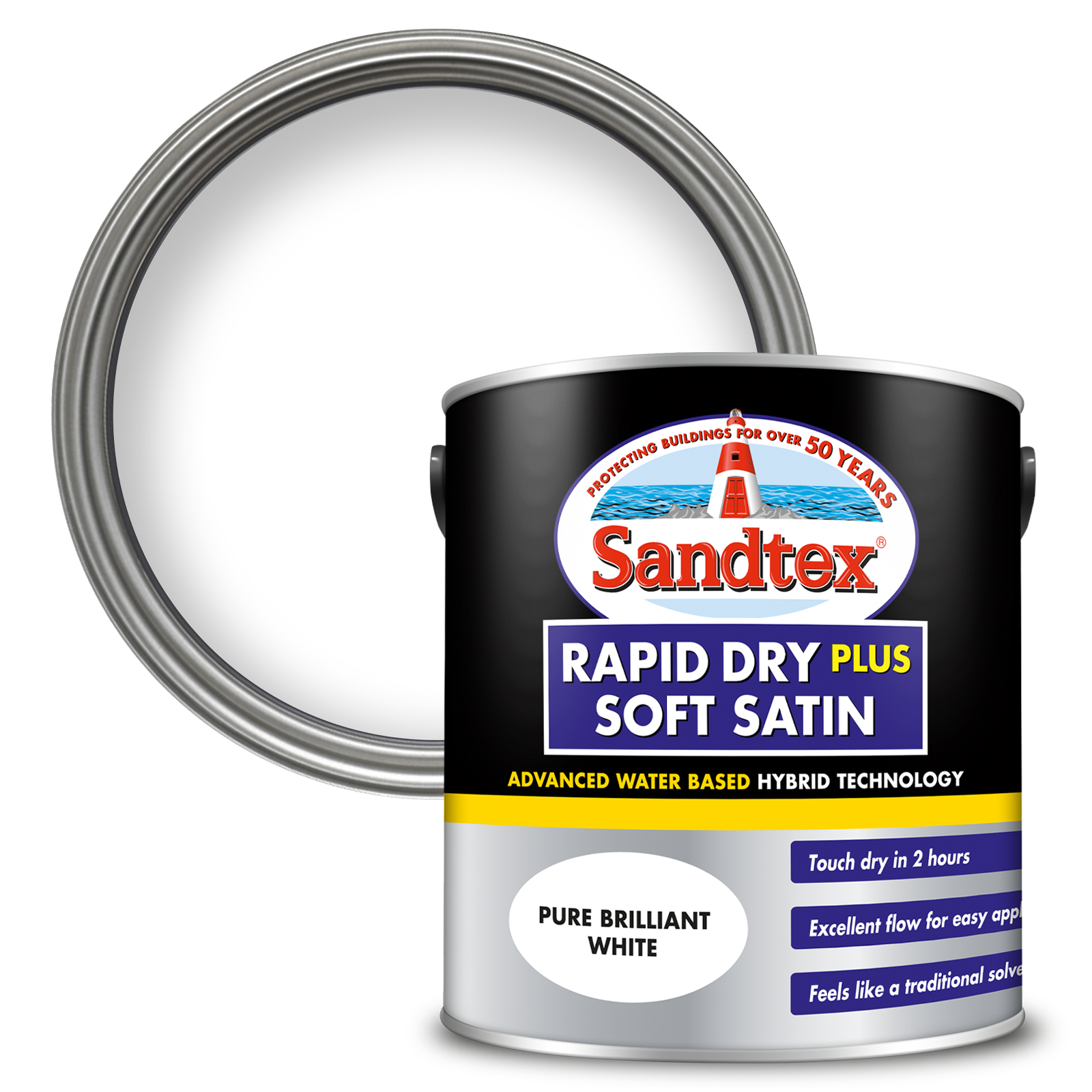 Sandtex Rapid Dry Plus Soft Satin Paint - Brilliant White