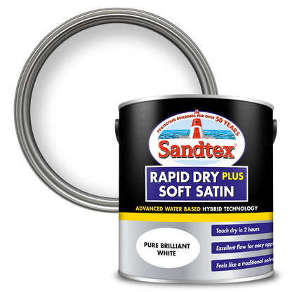 Sandtex Rapid Dry Plus Soft Satin Paint - Brilliant White