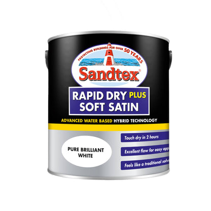 Sandtex Rapid Dry Plus Soft Satin Paint - Brilliant White