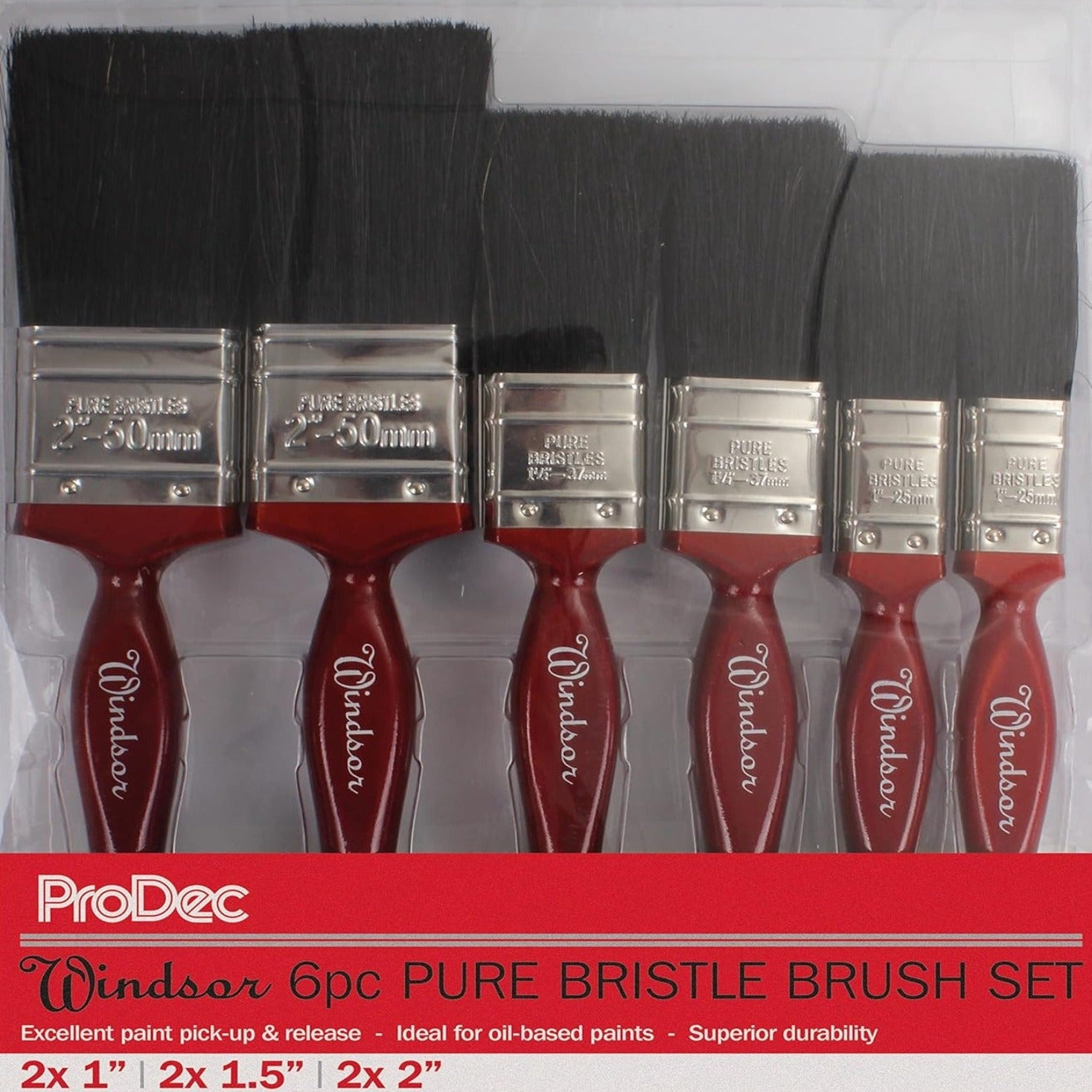 Prodec 6 Piece Windsor Pure Bristle Paint Brush Set