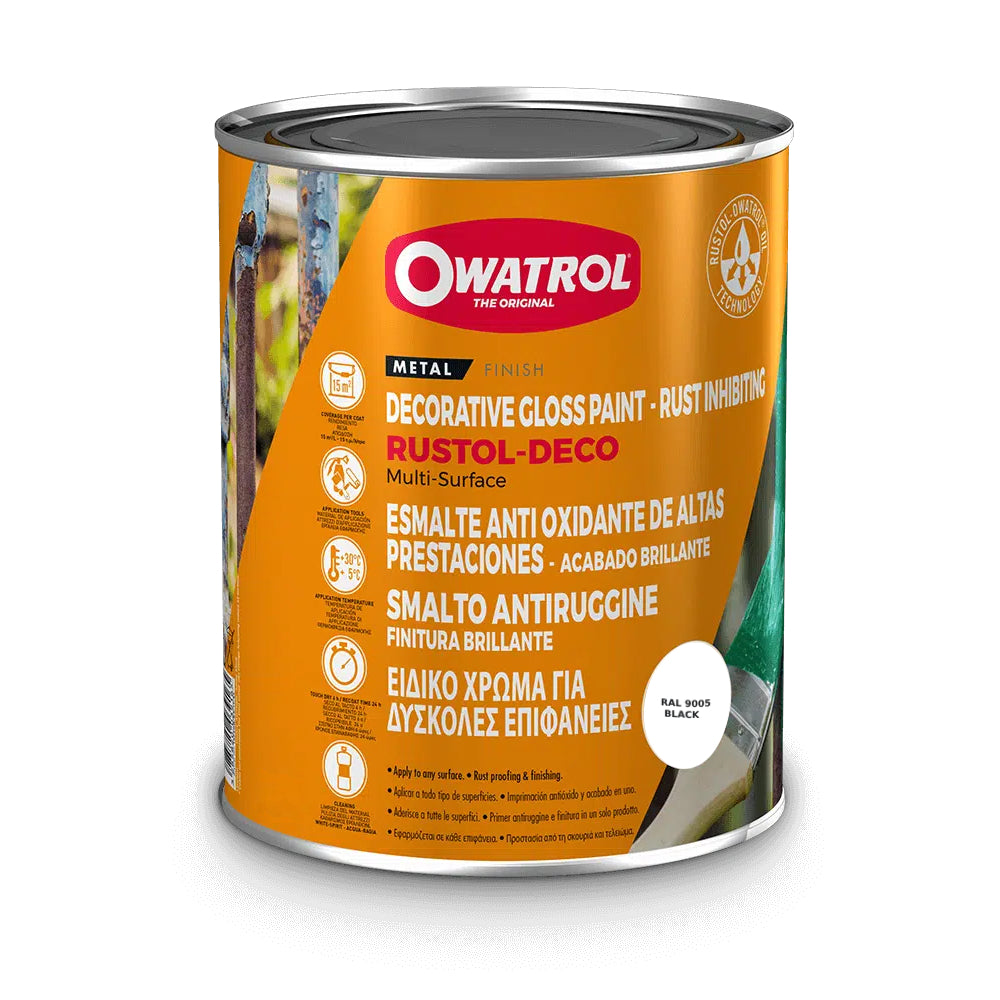 Owatrol Deco Rust Inhibiting Multi-Surface Primer and Finish for All Surfaces - Black (RAL 9005)