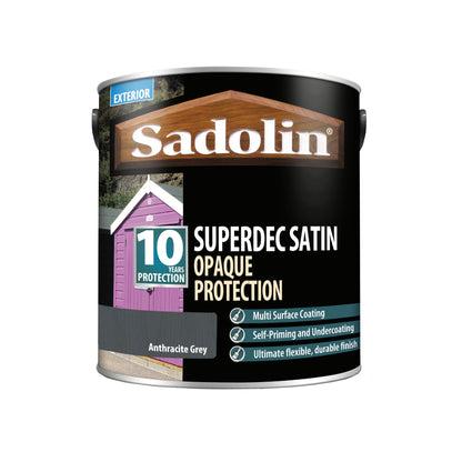 Sadolin Superdec Satin - Opaque Exterior Wood Finish with 10 Year Protection - Anthracite Grey