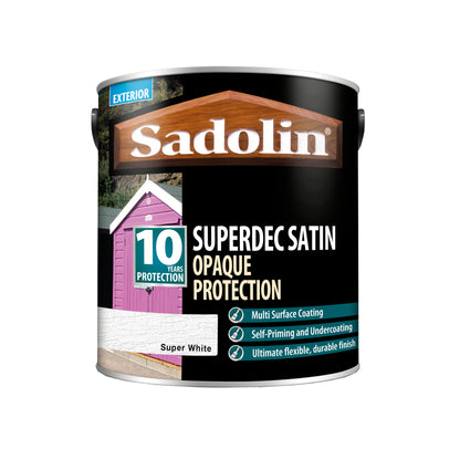 Sadolin Superdec Satin - Opaque Exterior Wood Finish with 10 Year Protection - Super White