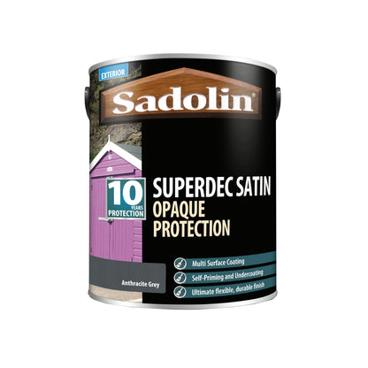 Sadolin Superdec Satin - Opaque Exterior Wood Finish with 10 Year Protection - Anthracite Grey