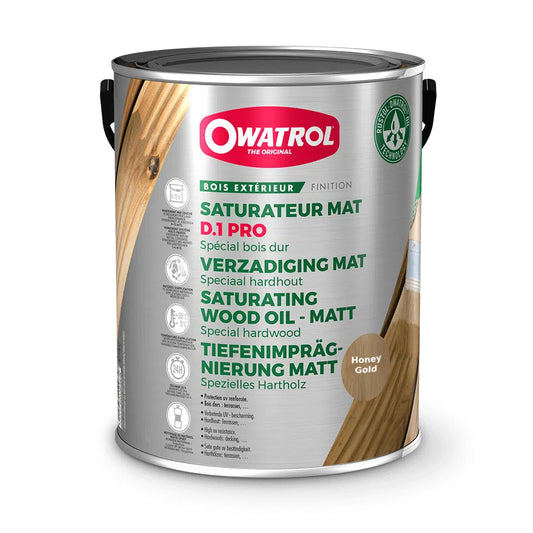 Owatrol D1 Pro High Performance Saturating Wood Oil for Hardwoods - Honey Gold