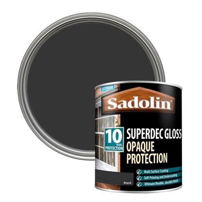 Sadolin Superdec Gloss - Opaque Finish for Wood and Other Surfaces with 10 Year Protection - Black