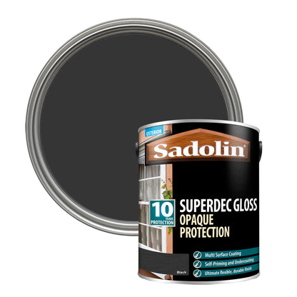 Sadolin Superdec Gloss - Opaque Finish for Wood and Other Surfaces with 10 Year Protection - Black