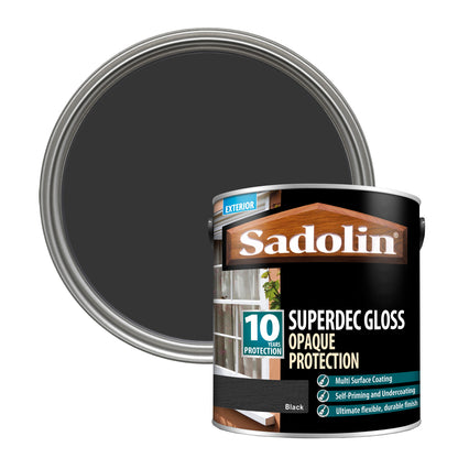 Sadolin Superdec Gloss - Opaque Finish for Wood and Other Surfaces with 10 Year Protection - Black