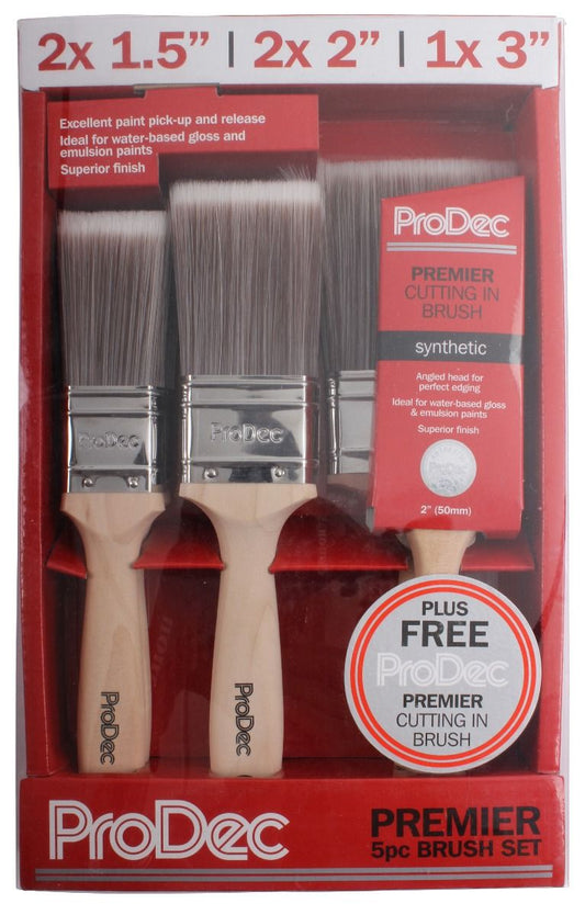 ProDec 6 Piece Premier Synthetic Brush Set inc. Free Woodworker Brush